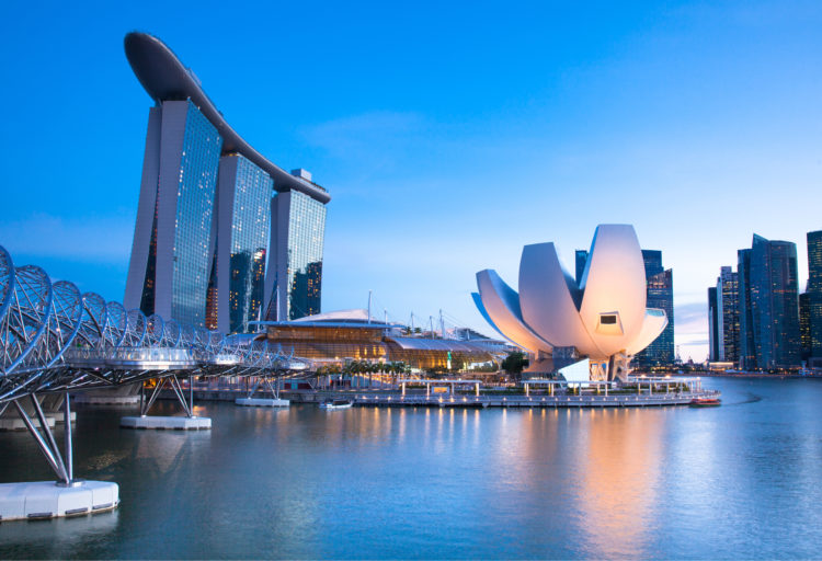 Image of evening skyline in Singapore showing high rise buildings